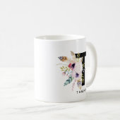 Alphabet-Tassen-Monogramm Boho Wasserfarbe der Kaffeetasse (VorderseiteRechts)