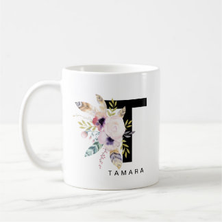 Alphabet-Tassen-Monogramm Boho Wasserfarbe der Kaffeetasse