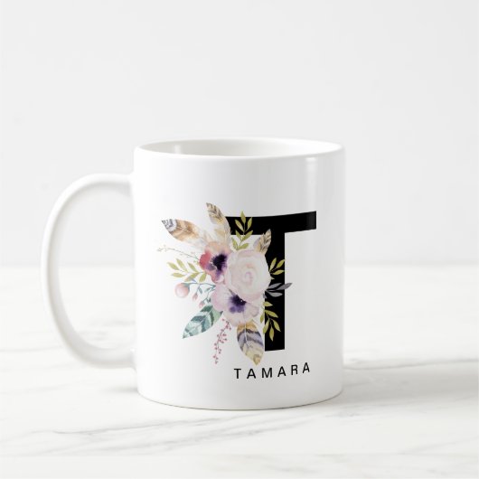 Alphabet-Tassen-Monogramm Boho Wasserfarbe der Kaffeetasse (Links)