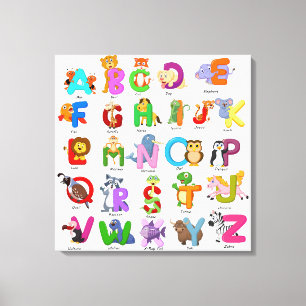 Alphabet-Tier-Cliparts Kinderlernen Leinwanddruck