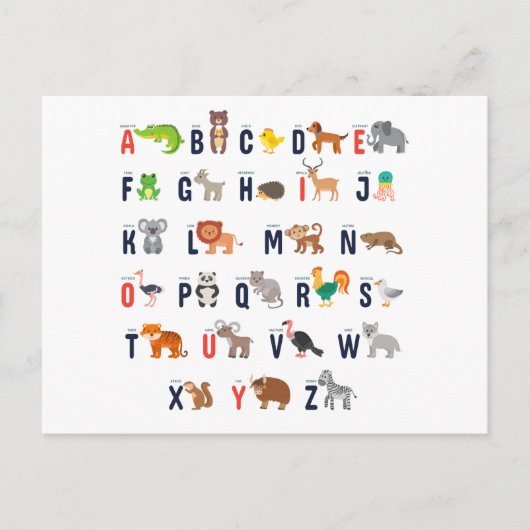 Alphabet Tiere - super niedlich! Postkarte (Vorderseite)