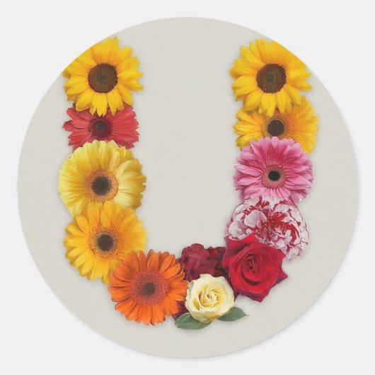 Alphabet U in Blume Runder Aufkleber (Vorderseite)