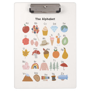 Alphabet von A bis Z mit Bildern Klemmbrett