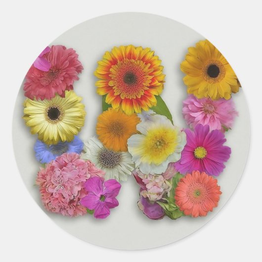 Alphabet W in Blume Runder Aufkleber (Vorderseite)