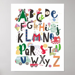 Alphabet Wall Art, Aquarellfarben ABC Kinderdekora Poster