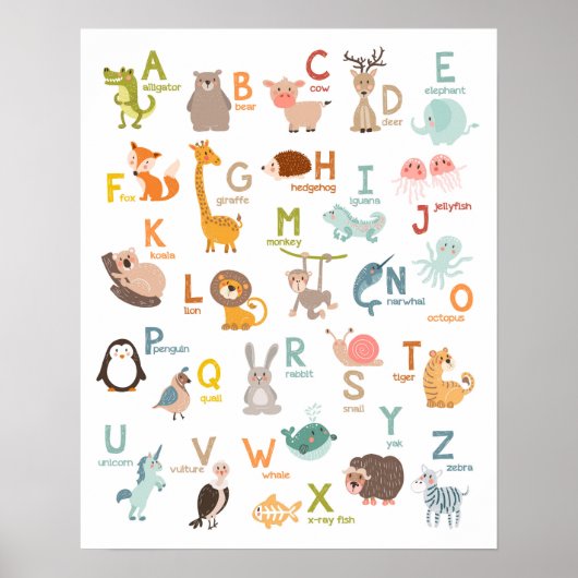 Alphabet Wandkunst Alphabet Tiere Kinderzimmer Poster (Vorne)