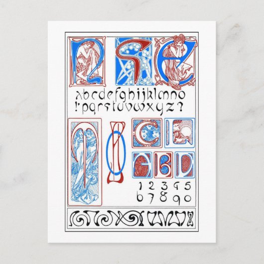 Alphabete im Jugendstil, Mucha Postkarte (Vorderseite)