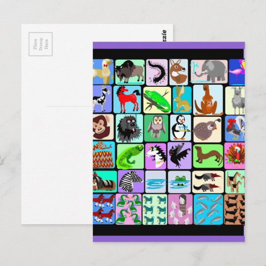 Alphabete Tiere Postkarte (Vorne/Hinten)