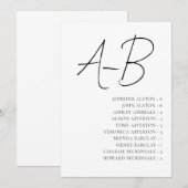 Alphabetical Seating Chart,Minimalist Wedding Card Einladung (Vorne/Hinten)