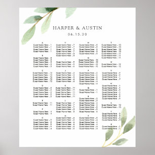 ALPHABETISCH BESTELLTE grüne Hochzeitstabelle Poster