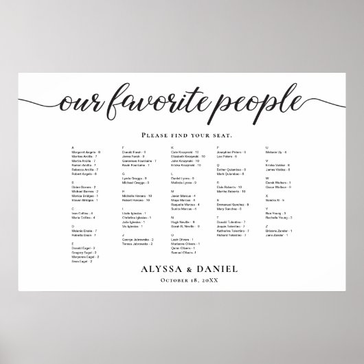 Alphabetisch unsere Lieblings-Leute Hochzeit Poster (Vorne)