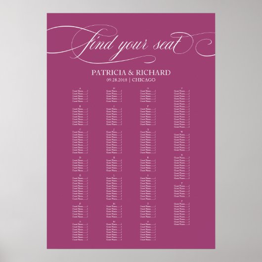 Alphabetische Elegante Cassis Wedding Chart Poster (Vorne)