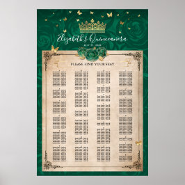 Alphabetische Grün und Gold Elegante Rose Sitzplät Poster