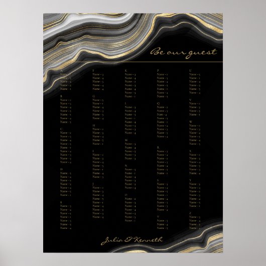 Alphabetische Hochzeit aus schwarzem Gold Poster (Vorne)
