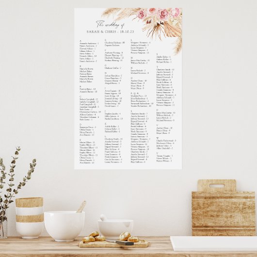 Alphabetische Hochzeitkarte Boho Floral Poster (Küche)