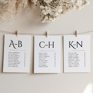 Alphabetische Hochzeits-Sitzordnung Einzelkarte Einladung