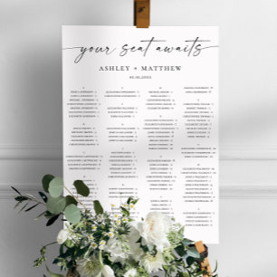 Alphabetische Hochzeits-Sitzordnung in Schwarz-Wei Poster