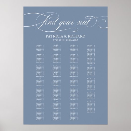 Alphabetische Hochzeitssatteltafel Dusty Blue Poster (Vorne)