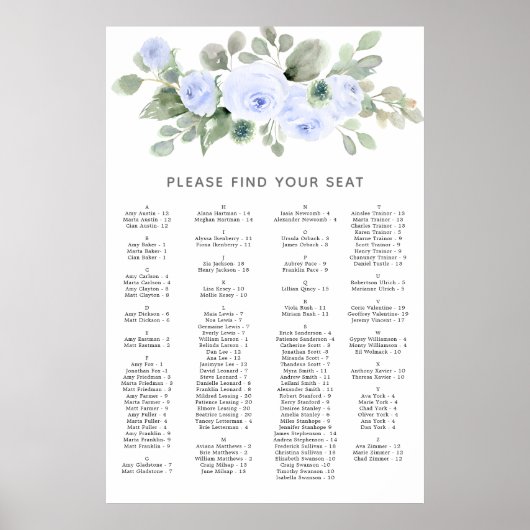 Alphabetische Hochzeitsskala der blauen Rose Poster (Vorne)