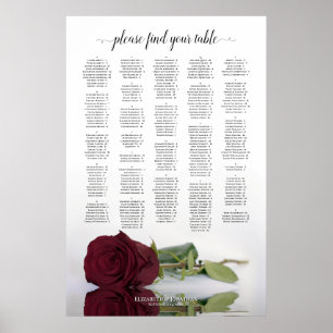 Alphabetische Hochzeitstabelle der Burgunder Rose Poster