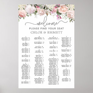 Alphabetische Hochzeitstabelle in Rosa Poster