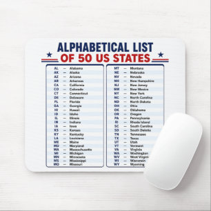 Alphabetische Liste der 50 US-Bundesstaaten - USA Mousepad