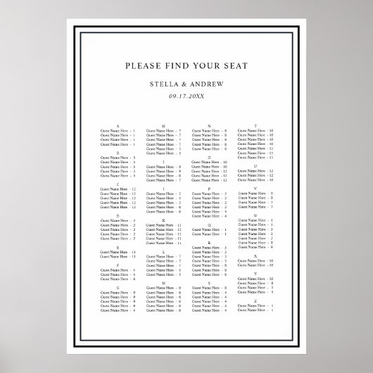 Alphabetische Ordnung Moderne Hochzeitssortierung Poster (Vorne)