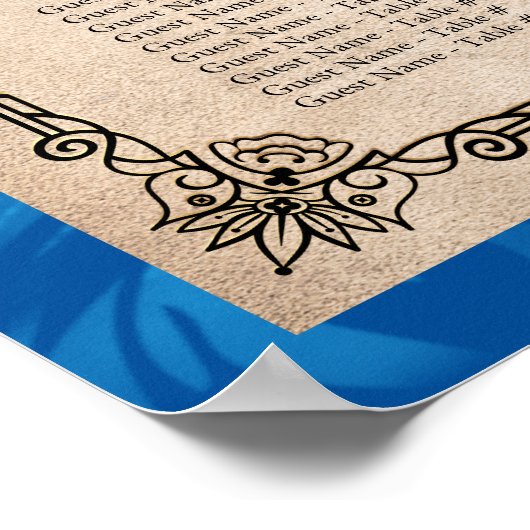 Alphabetische Royal Blue and Gold Rose Sitzplätze Poster (Ecke)