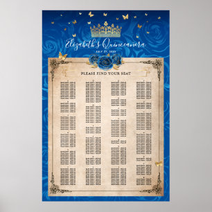 Alphabetische Royal Blue and Gold Rose Sitzplätze Poster