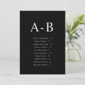 Alphabetische schwarze Hochzeitkarte Einladung (Stehend Vorderseite)