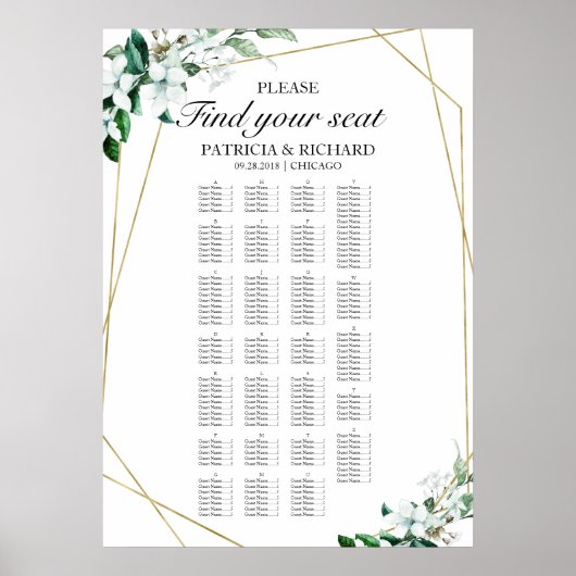 Alphabetische Seating Chart Greenery Geometric Poster (Vorne)