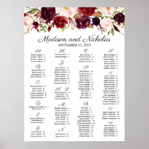 Alphabetische Seekarte Marsala und Pink Floral Poster