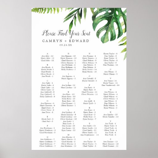 Alphabetische Seekarte "Wild Tropical Palm" Poster (Vorne)