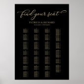 Alphabetische Sitzkarte Elegantes Gold Schwarz Poster (Vorne)