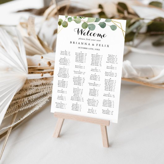 Alphabetische Sitzkarte für tropische grüne Blätte Poster