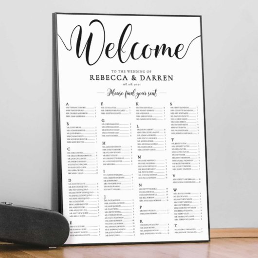 Alphabetische Sitzkarte Hochzeitsplan Poster
