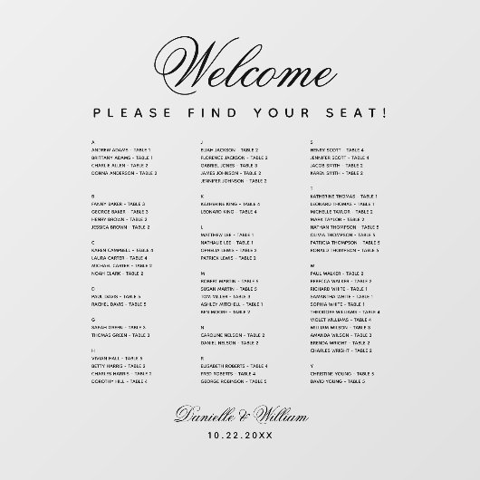 Alphabetische, transparente Hochzeitssattelkarte Fensteraufkleber (Blatt)