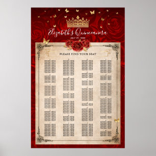 Alphabetische Vintage Rote Rose Gold Seating Chart Poster