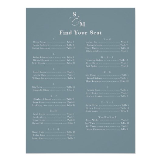 Alphabetischer klassischer Monogramm-Blauer Sitzpl Poster (Vorderseite)