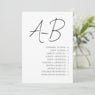 Alphabetischer Sitzplan, Minimalistische Hochzeits Einladung