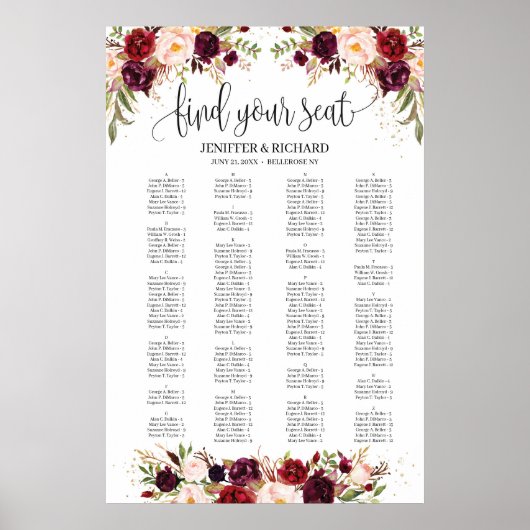 Alphabetisches Marsala-Sitzdiagramm Poster (Vorne)