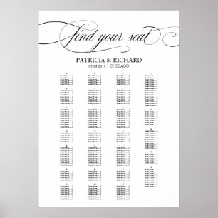 Alphabetisches Seating Chart Elegantes Schwarzes S Poster