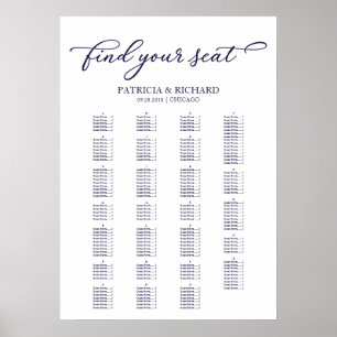 Alphabetisches Seating Chart Navy Blue Script Poster