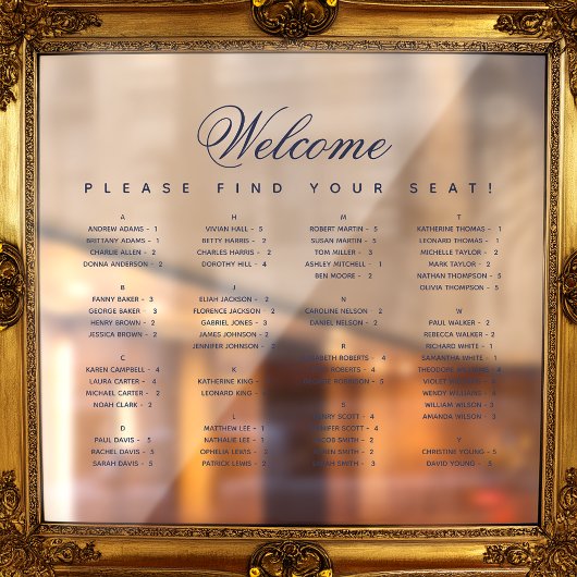 Alphabetisches Seating Chart Transparentes Blaues Fensteraufkleber