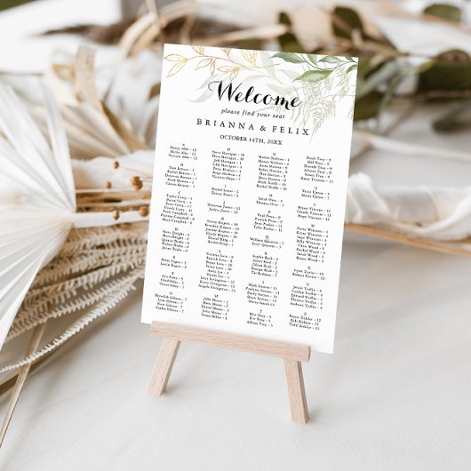 Alphabetisches Seetabelle in Gold Green Foliage Poster