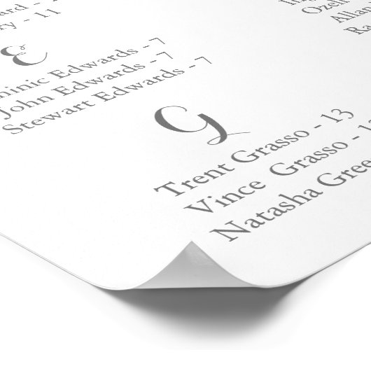 Alphabetisches Sitzdiagramm in Rosa und Weiße Blum Poster (Ecke)