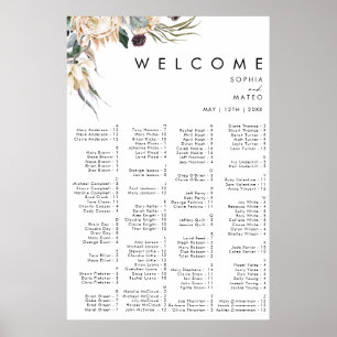 Alphabetisches Sitzdiagramm mit weißer Flora Poster