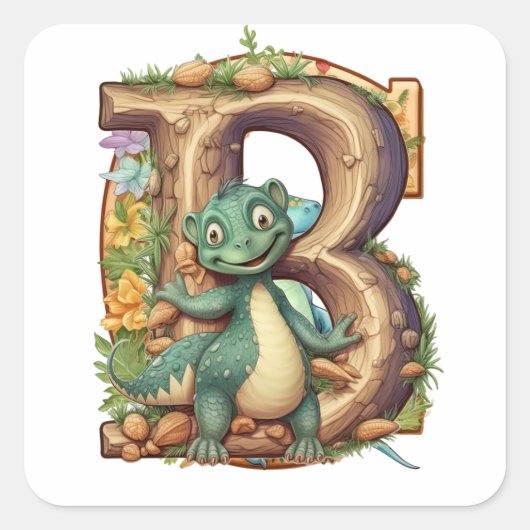Alphabets Alive: B ist für Drache Quadratischer Aufkleber (Vorderseite)