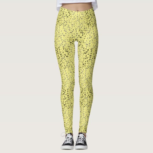 Alphabets Muster 01 BW.w LYellow BG Leggings (Vorderseite)