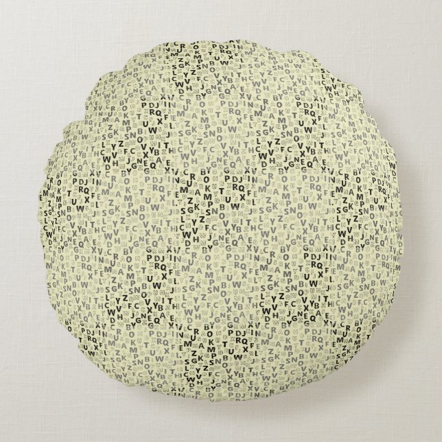 Alphabets Muster 01 BW.w LYellow BG Rundes Kissen (Vorderseite)